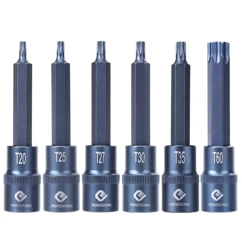 

Torx Screwdriver Bit 1/2" 100mm Socket Bits Adapter T20 T25 T27 T30 T35 T60 Drive Socket Hand Tool Torx Screwdriver Bits