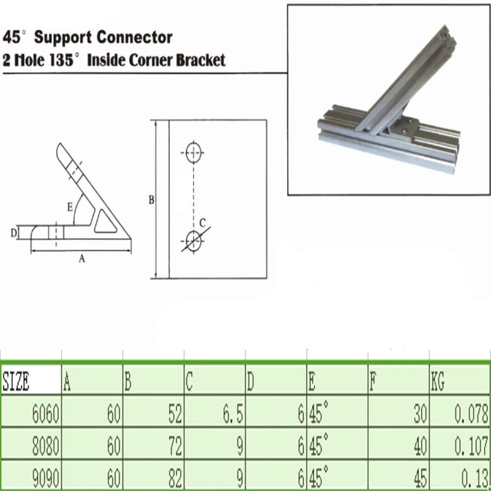 45 degree /3030/4040/4545/6060/8080/9090 inside Corner Angle Bracket Connection Joint for Aluminum Profile 3d printer part