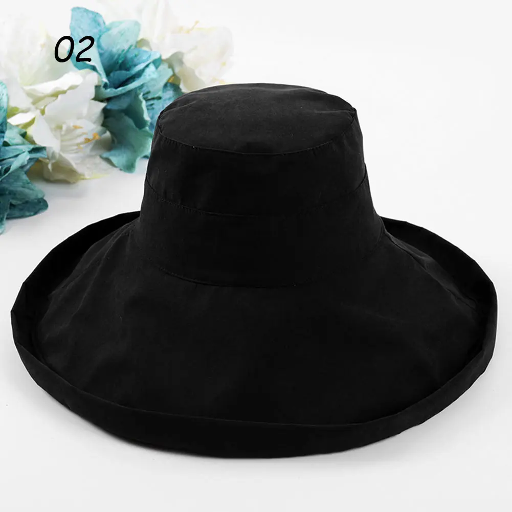 Sparsil, женская шляпа от солнца, модная, с супер широкими полями, складная, Панама, шляпа-федора, Пляжная, свадебная, летняя, одноцветная, широкополая шляпа от солнца+ веревка - Цвет: 02 Black Hat