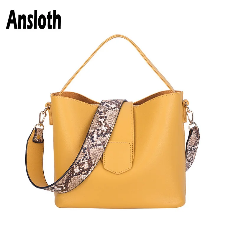 

Ansloth New Bucket Bags For Women Large Capacity Crossbody Bags Ladies Casual Tote Serpentine Design Strap Bags Handbags HPS457