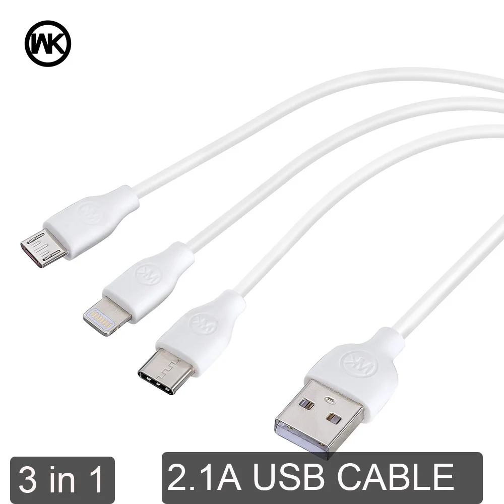 Koop WK 3 in1 Usb kabel voor Mobiele Telefoon Micro USB Type C Lader Kabel voor iPhone Samsung 6 Oplaadkabel micro USB Charger Cord