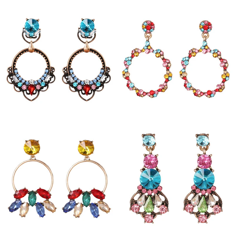 

FASHIONSNOOPS Oorbellen Drop Earrings Colorful Dangle Rhinestone Crystal Big Earrings Brinco Charm Fashion Jewelry Pendient Ear