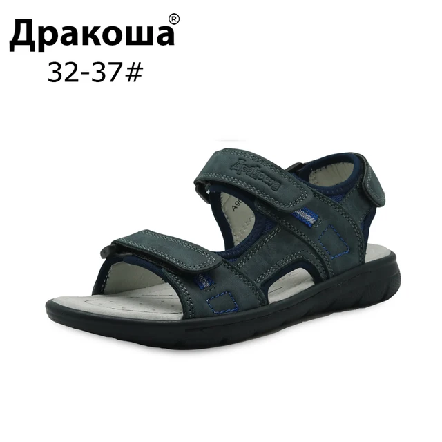 Apakowa бренд Eur 32-37 новая большая детская летняя обувь из воловьей кожи Натуральная кожа пляжные сандалии для мальчиков плоская ортопедическая детская обувь
