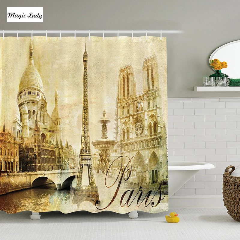 Antique Landscape Eiffel Tower France Vintage Paris Decor Shower