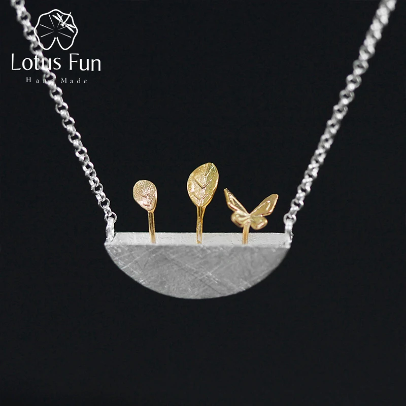 

Lotus Fun Real 925 Sterling Silver Natural Style Collares Handmade Fine Jewelry My Little Garden Pendant Necklace for Women