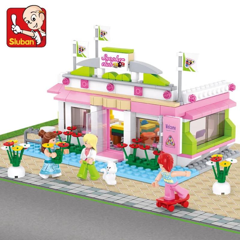 

Sluban Girl Series Blocks Action Figure Billiard Club DIY Model Building Blocks Assembly Playmobil Toys For Kid Lepin Compatible