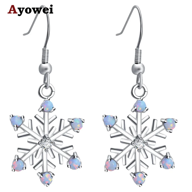 

Ayowei Anniversary gift Snowflake desgin For women silver stamped white fire opal Best gift for teen girl fashion jewlery OE708A
