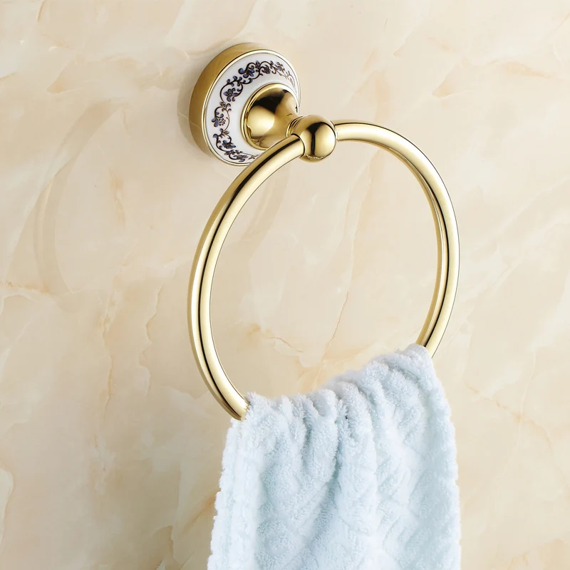 Free Shipping European Style Wall Mounted Bathroom Towel Ring Gold