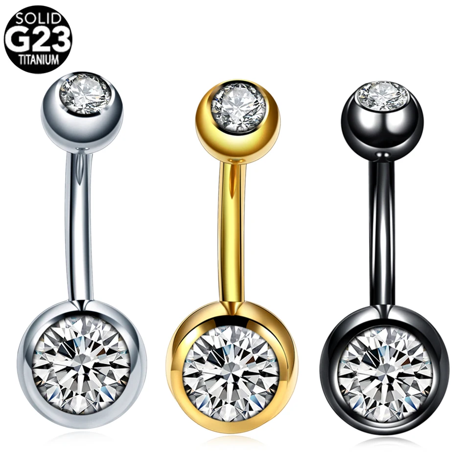 Body Piercing Jewelry 1Pc Titanium Piercing Navel Single Crystal Rhinestone Belly Button Rings 5/8mm Ball Earring 14G