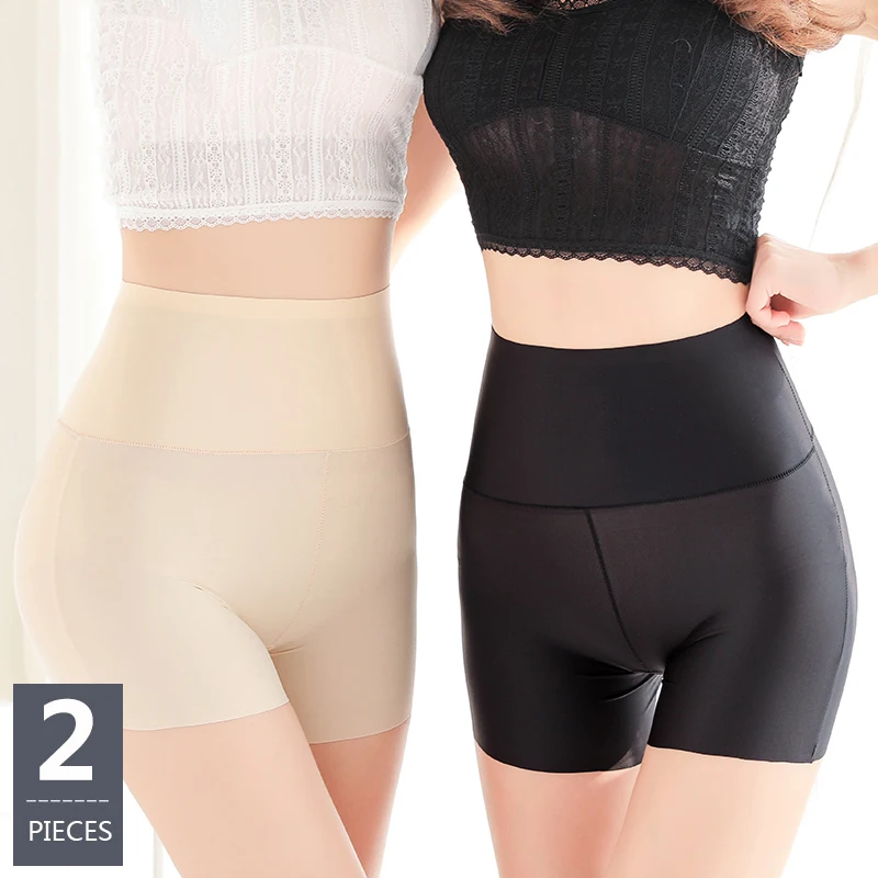 

Feilibin 2Pcs/lot Women High Waist Safety Shorts Pants Seamless Nylon Panties Seamless Silk Emptied Boyshorts Slimming Underwear
