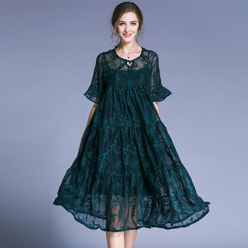 

Chiffon Dress Summer Women 2018 Plus Size Loose Casual Emboridery Elegant Party Beach Boho Summer Dresses Oversize Female Dress
