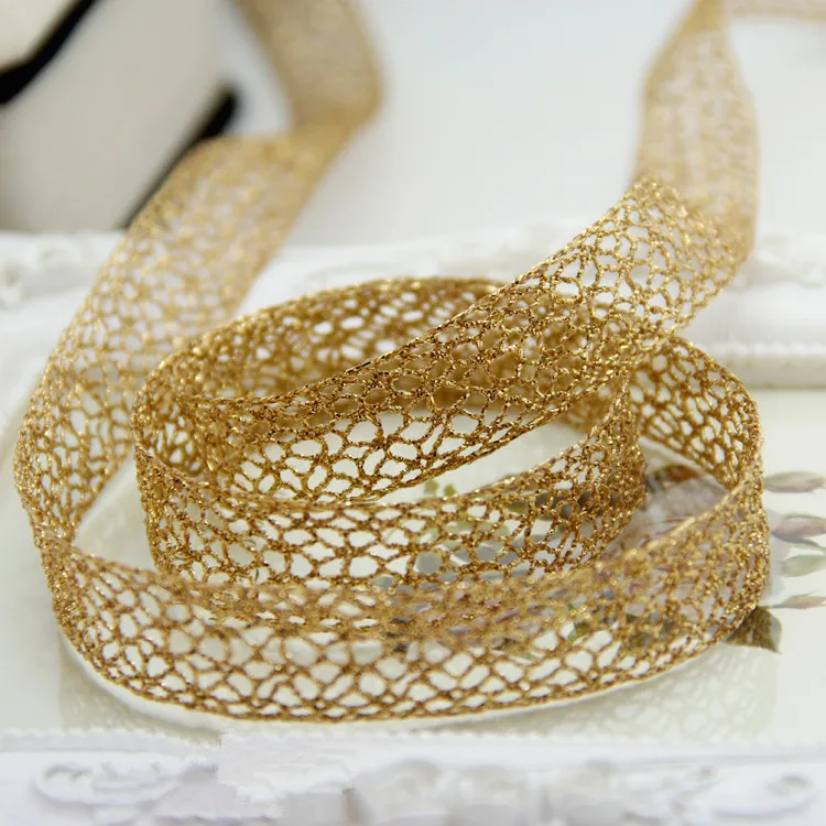 

15 meter/lot Hollow Out Gold DIY Bowknot Ribbon Lace Trim Class Handmade Brooch Necessary Materials
