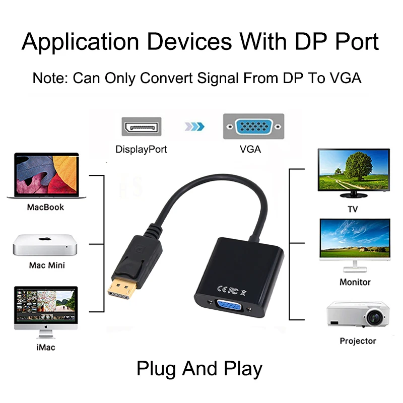 Hot-Male-Display-Port-To-VGA-Female-Adapter-DP-To-D-Sub-Cable-Converter-For-Projector