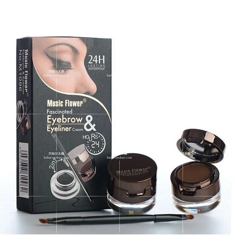 Makeup Kit 2in1 Black Brown Waterproof Eyeliner Gel & Eyebrow Powder with Brush for eyebrows