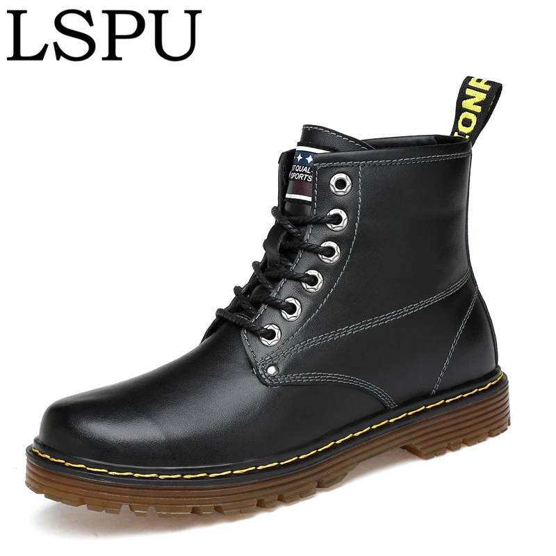 

High Quality Genuine Leather Men Martin Boots Lace Up Warm Plush Winter Boots Ankle Botas Fashion Men Snow Boots Plus Size 38-47