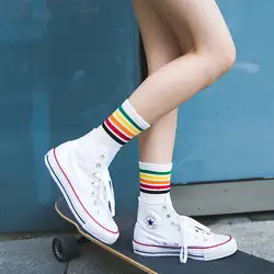 LIONZONE Брендовые женские носки в радужную полоску Уличная Скейтборд мягкие дышащие модные длинные хлопковые носки нейтральный