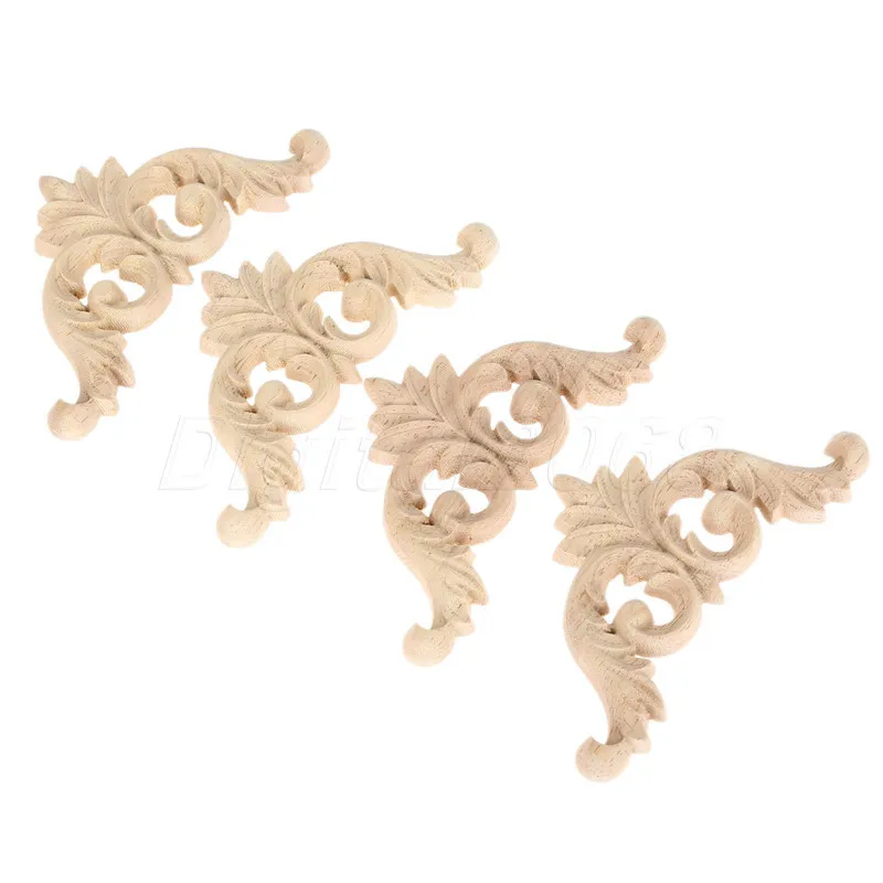 4Pcs Wood Carved Corner Onlay Applique Furniture Wall Unpainted Cabinet Door Frame | Обустройство дома