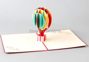 

Free shipping 5pc/lot 13x15cm handmade exquisite 3D fold up greeting invitation card kids children birthday cards fire balloon