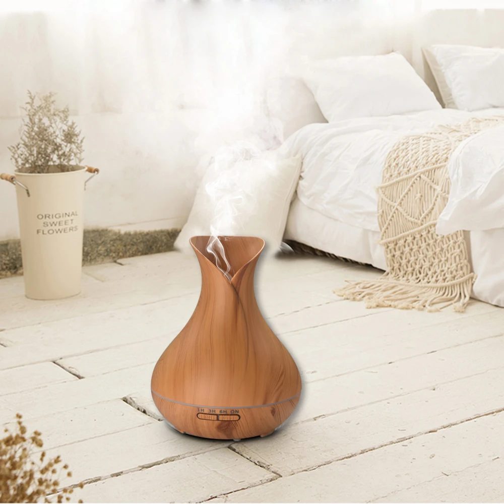New Aroma Essential Oil Diffuser Ultrasonic Air Humidifier With Wood Grain 7 Color Changing LED Lights