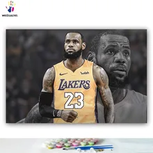 DIY цветные картинки по номерам с цветами LBJ KingJames Баскетбол звезда Картина Рисунок Живопись по номерам Обрамленный дом