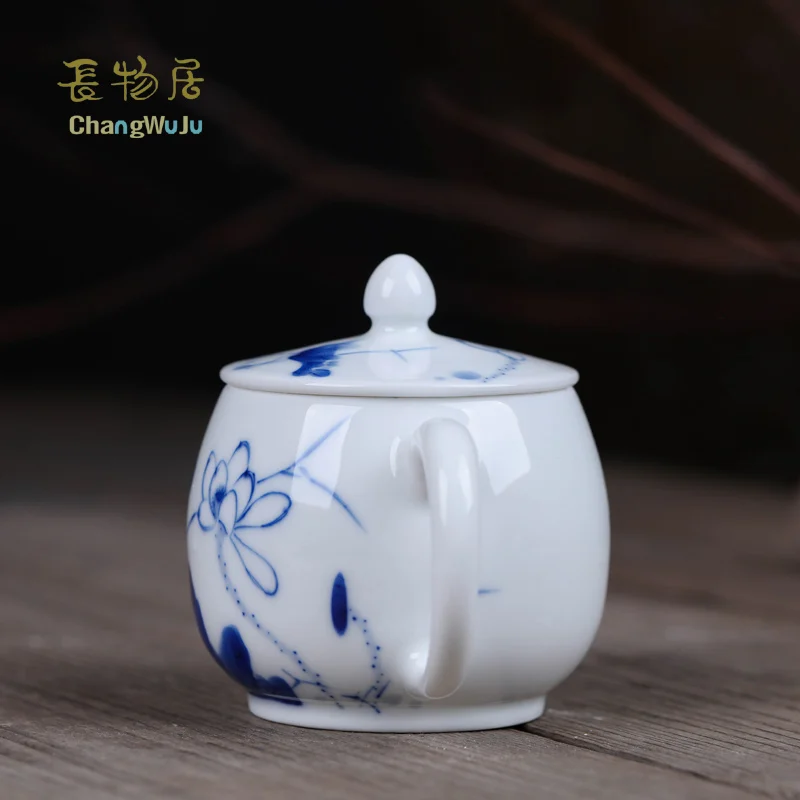 Красивый китайский чайник Changwuju фарфоровый ручной работы с сине белым