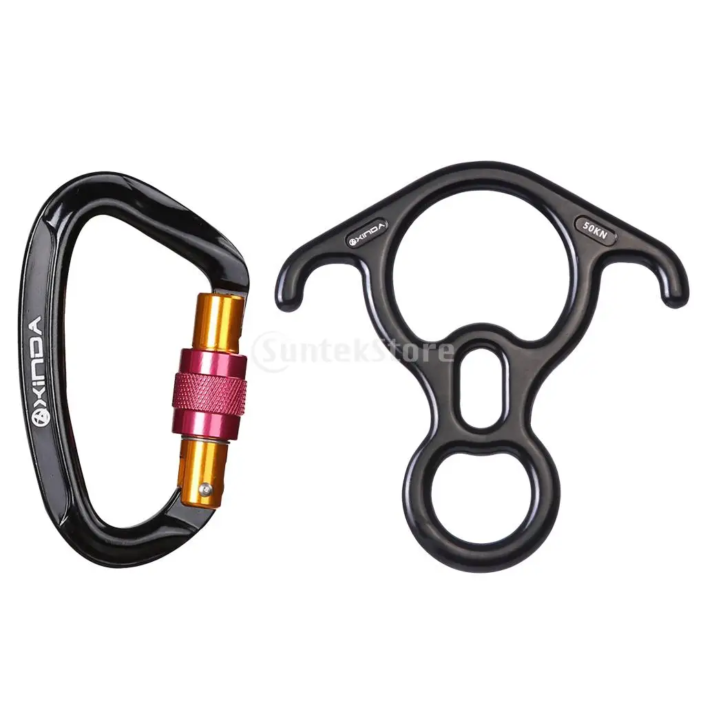 50KN Rock Climbing Descender Rappel Protection Gear with 24KN D Ring