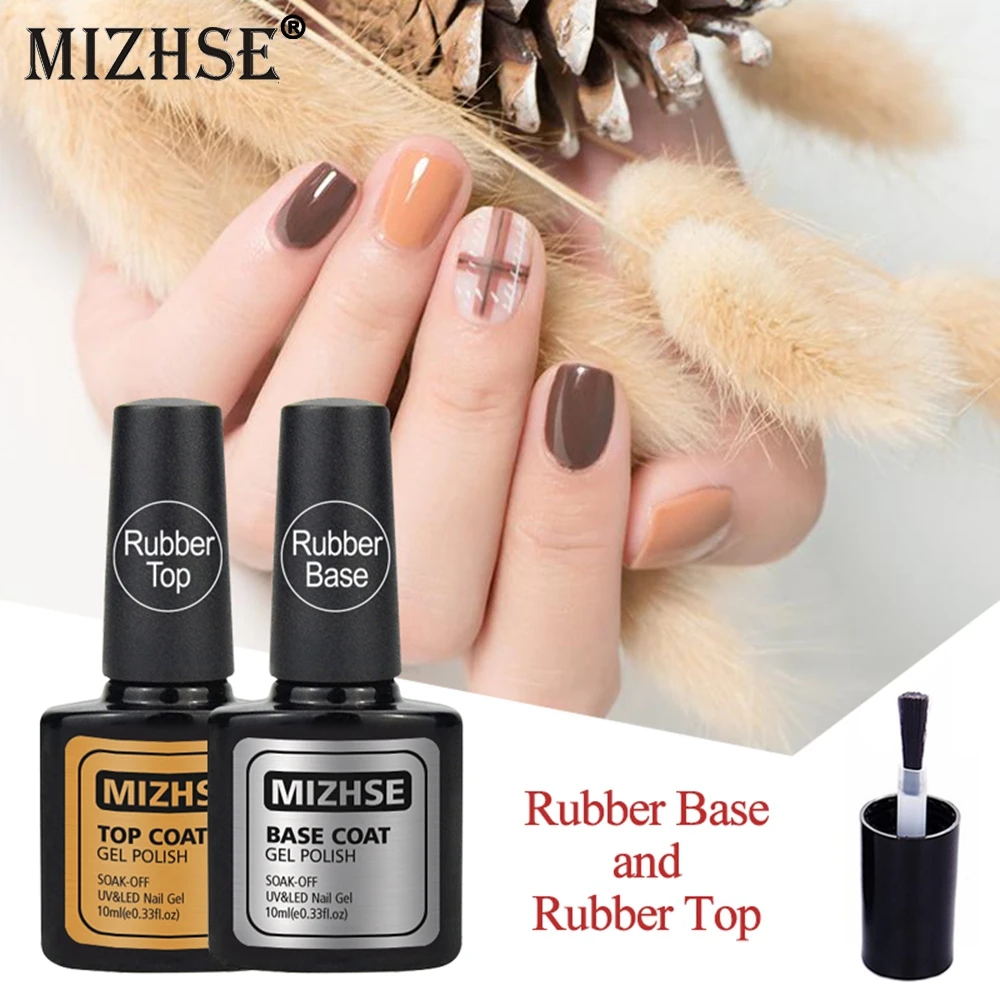 

MIZHSE Gel Nail Polish Rubber Base Tops Cost 2Pcst Manicure Treatment Polish Nail Care Lacquer UV LED Long Lastion Nail Primer