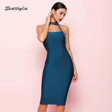 Seamyla 2018 Novas Mulheres Bandage Vestido Sexy Halter Neck Bodycon Noite Vestidos Na Altura Do Joelho Vestidos de Festa À Noite Clubwear