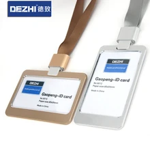 

DEZHI Aluminum Alloy Business ID Card Holders with Lanyard, Customize Logo Metal Badge Holder Vertical Horizontal Available
