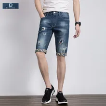 [EL BARCO] Новые модные джинсовые хлопковые Рваные джинсовые шорты мужские летние бермуды до колена с карманами синие мужские короткие брюки размера плюс