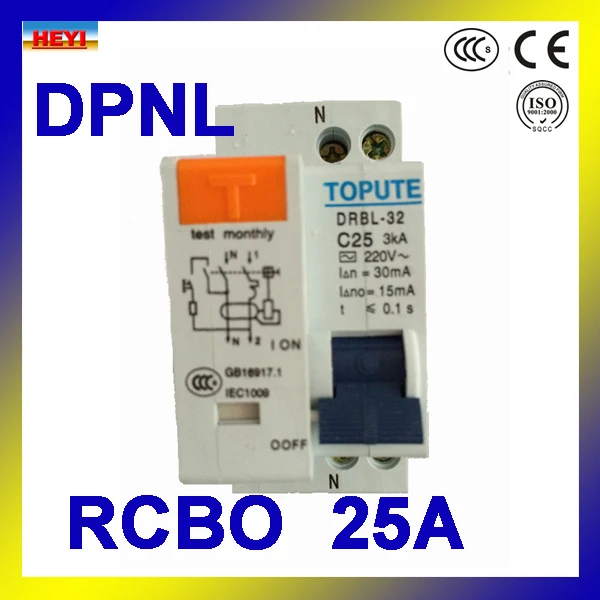 DPNL 1P+ N выключатель переменного тока 25A RCBO RCCB