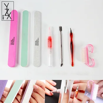 

YZX Professional 7pcs/Set Manicure Basic Care Tools Kit Beauty Nail Buffer File Pusher Oil Brush Durable Cleaning Accessories