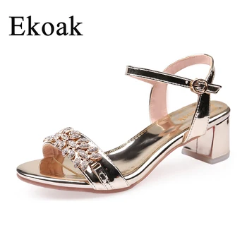 

Ekoak Summer Women Shoes Fashion Rhinestone Women Sandals Ladies Ankle Strap Patent Leather High Heels Shoes Woman Party Shoes