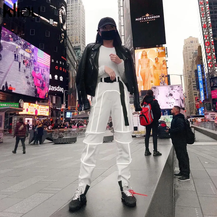 Kliou women fashion street Reflective patchwork cargo pants 2019 new arrival zipper fly with sashes pockets knitted trousers HTB11IBCxRLoK1RjSZFuq6xn0XXa4 - Kliou women fashion street Reflective patchwork cargo pants 2019 new arrival zipper fly with sashes pockets knitted trousers