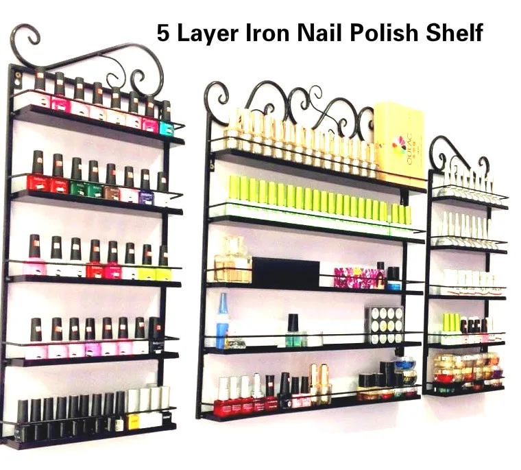 

3Pcs/Set 5 Layer Iron Nail Polish Shelf Black Nail Shop Exhibition Shelf Nail Polish Display Wall Rack Makeup Organizer