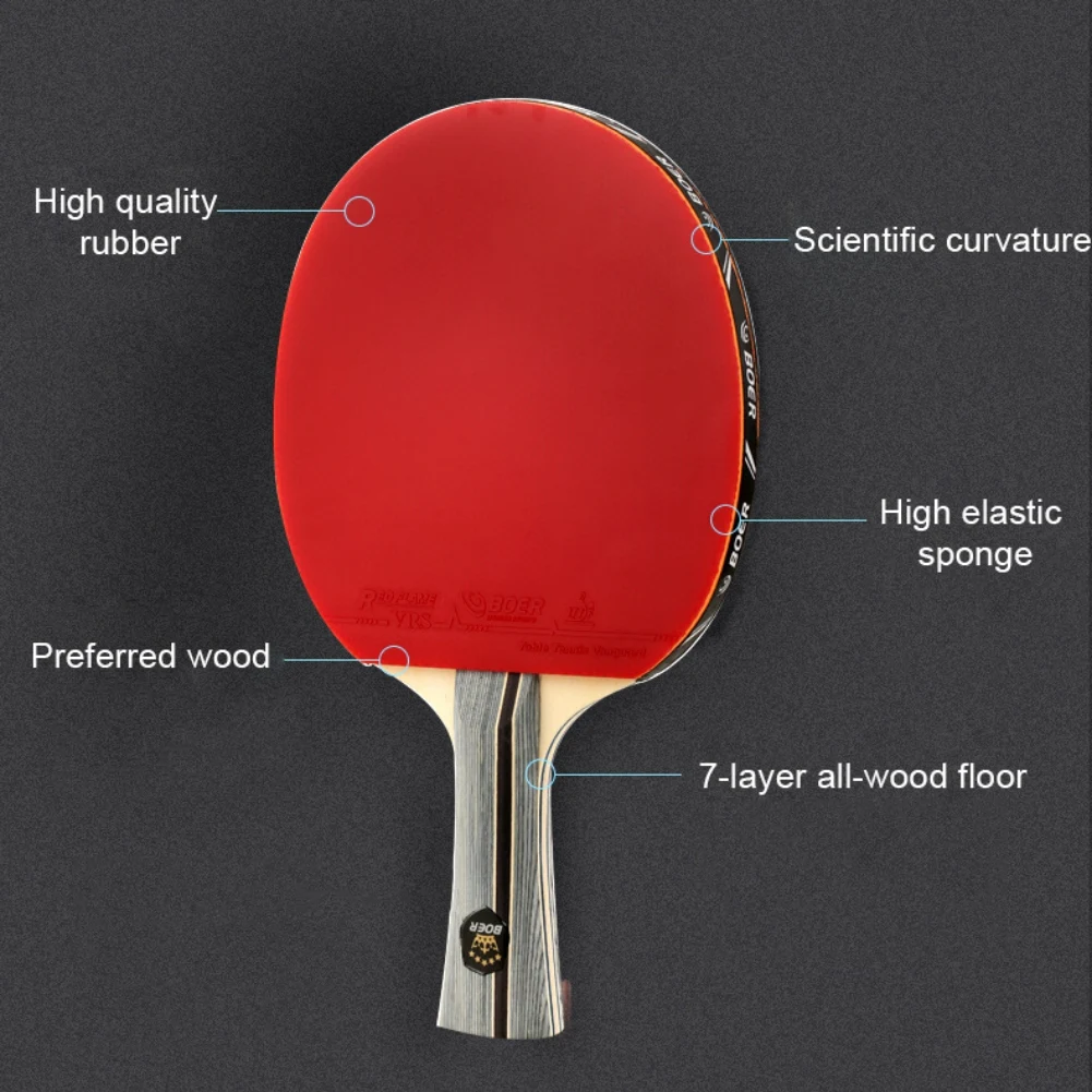 Table Tennis Racket Lightweight Powerful Ping Pong Paddle Bat horizontal/Long Straight Grip Table Tennis Training Accessories