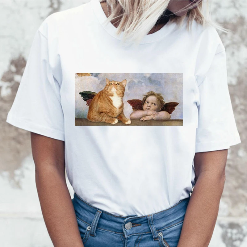 Kawaii Cat забавная футболка с рисунком из мультфильма Женская Harajuku Ullzang Милая футболка 90s модная футболка в Корейском стиле милый топ с принтом женская футболка - Цвет: 3365