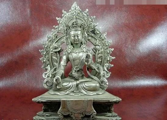 

wholesale factory Tibet Buddhism Copper Silver White TaRa Kwan-Yin Guan Yin Buddha Statue