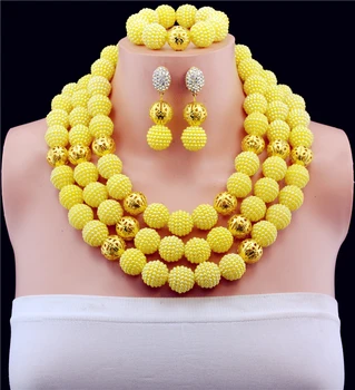 

Nigerian Wedding Yellow Bridesmaid Jewelry Set African Beads Nigeria's wedding Party bridal costume jewelry set