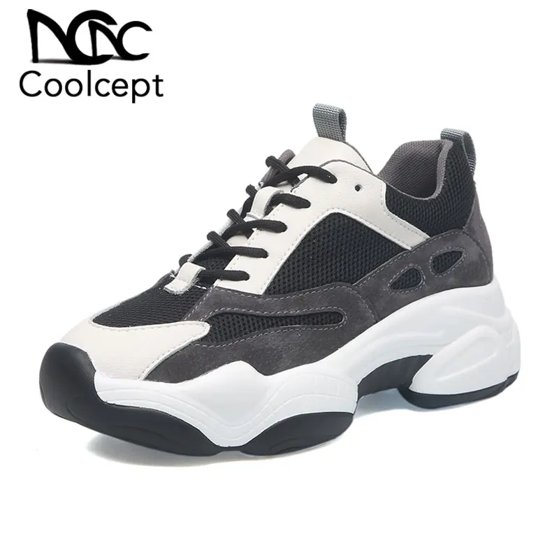 

Coolcept Women Sneakers New Fashion Lace Up Casual Shoes Women Daily High Heel Vulcanized Shoes Lady Street Footwear Size 35-40