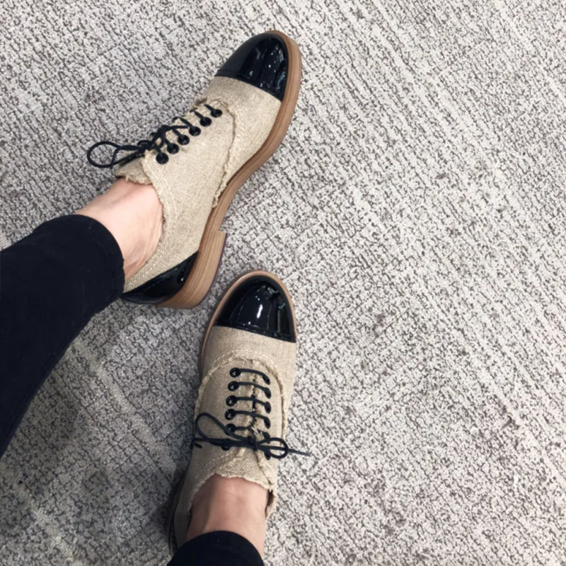 Lace Mujer Zapatillas Mano Retro Mujeres Genuino Cuero Casual Vintage A Las Hecho Oxford Zapatos Loafers Up Planos Para ORqSFwxI
