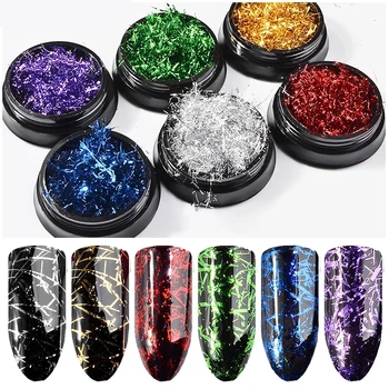 

1 Box Gold Silver Nail Flakes Sequins Powder Glitter Aluminum Gold foil Irregular Sequins Nail Gel Polish Decorations 6 Colors