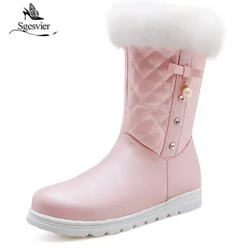 

Sgesvier fashion hot sale new mid calf boots round toe winter boots plush keep warm snow boots women 2018 new winter B767