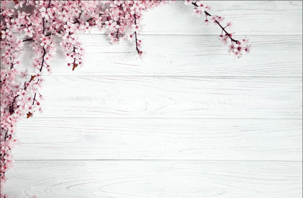 

SHENGYONGBAO Vinyl Photography Backdrops Photo Studio Props Wood Planks and Sakura theme Photography Background SZ-28