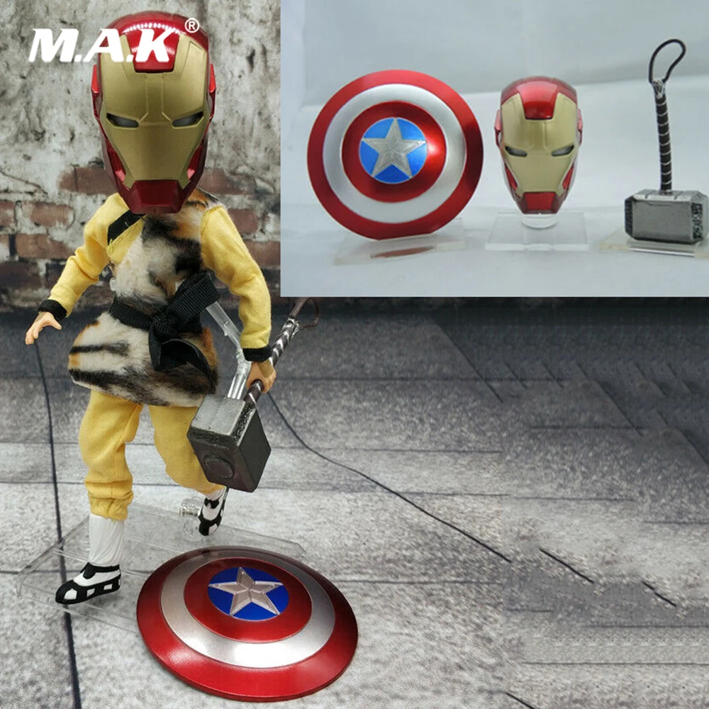 

1/12 Scale Figure Scence Accessories Avengers Figure Hammer Iron Man Helmet Shield PVC Models for 6'' Action Figure