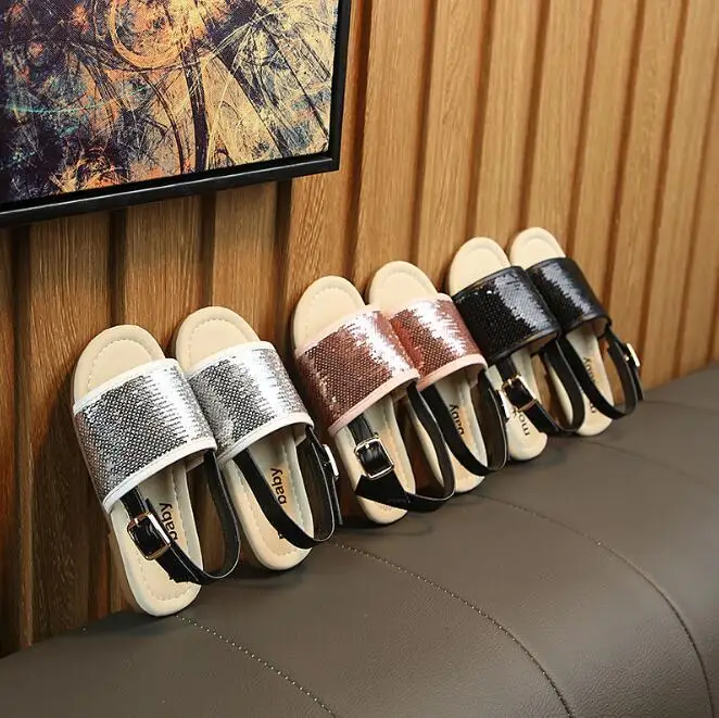 

New Summer Girls Sandals Fashion Sequins Beach Shoes For Baby Girls Toddler Soft Dress Shoes Girls Sandals EU 21-30