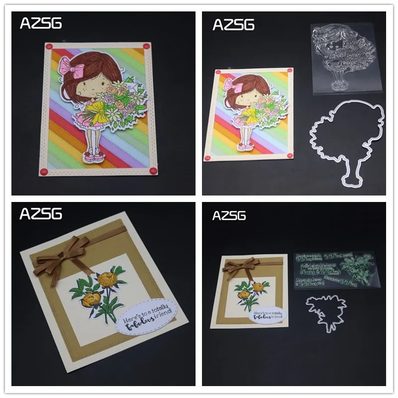 

AZSG Girl flower style Clear Stamps Metal Cutting Dies Set for DIY Scrapbooking/photo Album Decorative Craft Clear Stamp Chapte
