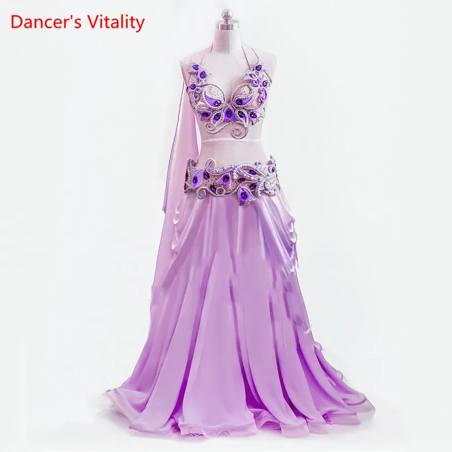 Для женщин Танцевальная и сценическая одежда 2018 Oriental Танцы бриллиантами бюстгальтер и пояс и юбка живота Танцы костюм 3 шт. костюмы для
