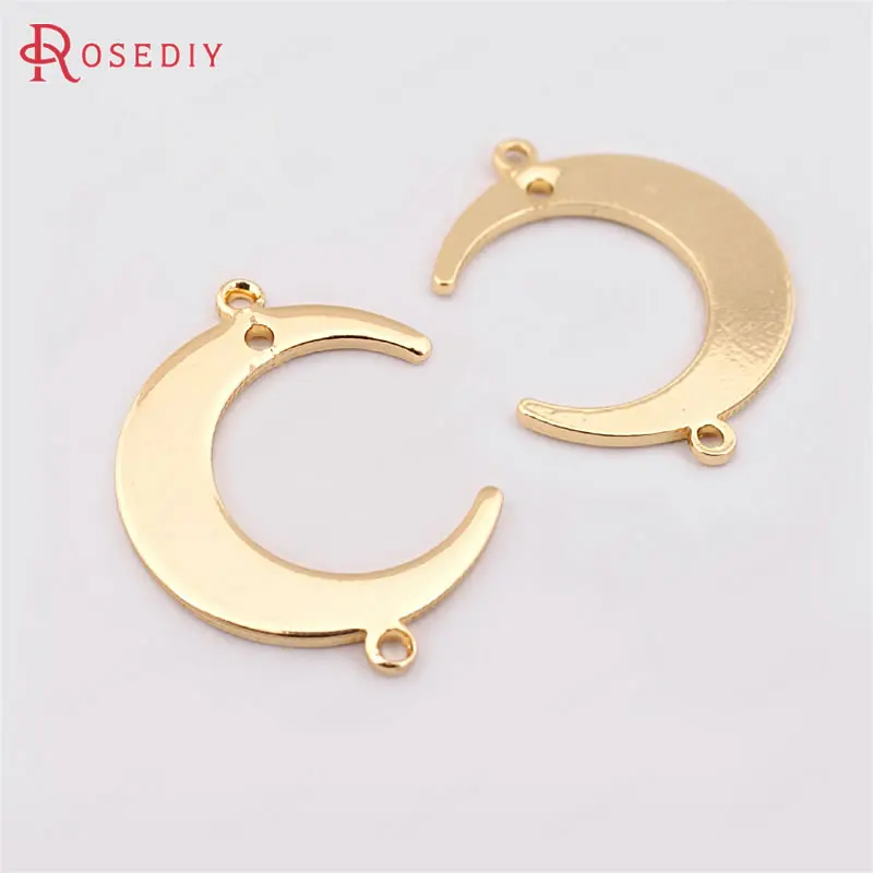 

(33566)10PCS 22*17MM thickness 1MM 24K Gold Color Brass Moon Connect Charms High Quality Diy Jewelry Findings Accessories