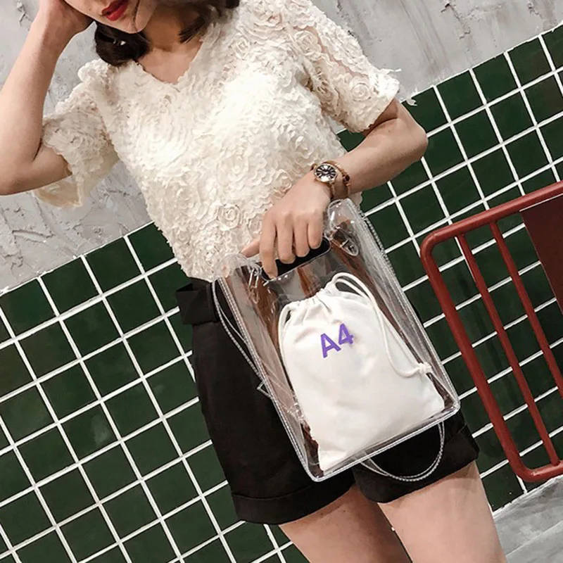 

New Style Lady 2 in 1 Pvc Transparent Jelly Pack Shoulder-slung Mini Girl Crossbody